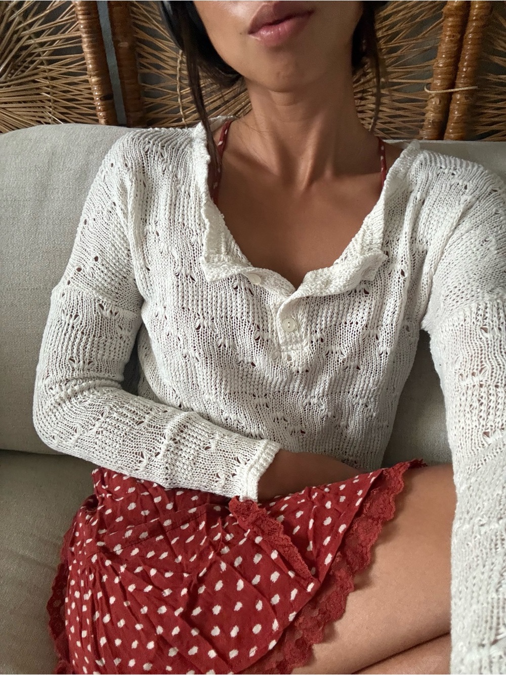 DAYDREAMER Cream Knit Button-Front Top